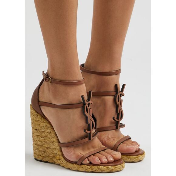 Saint Laurent YSL Logo Cassandra 105 Ankle Strap Espadrille Wedge Sandal Heel 41 - Picture 7 of 16